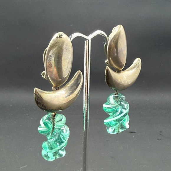 Vintage Sterling Silver 2.5" Modernist Clip-On Earrings – Signed Artisan - Picture 7 of 9